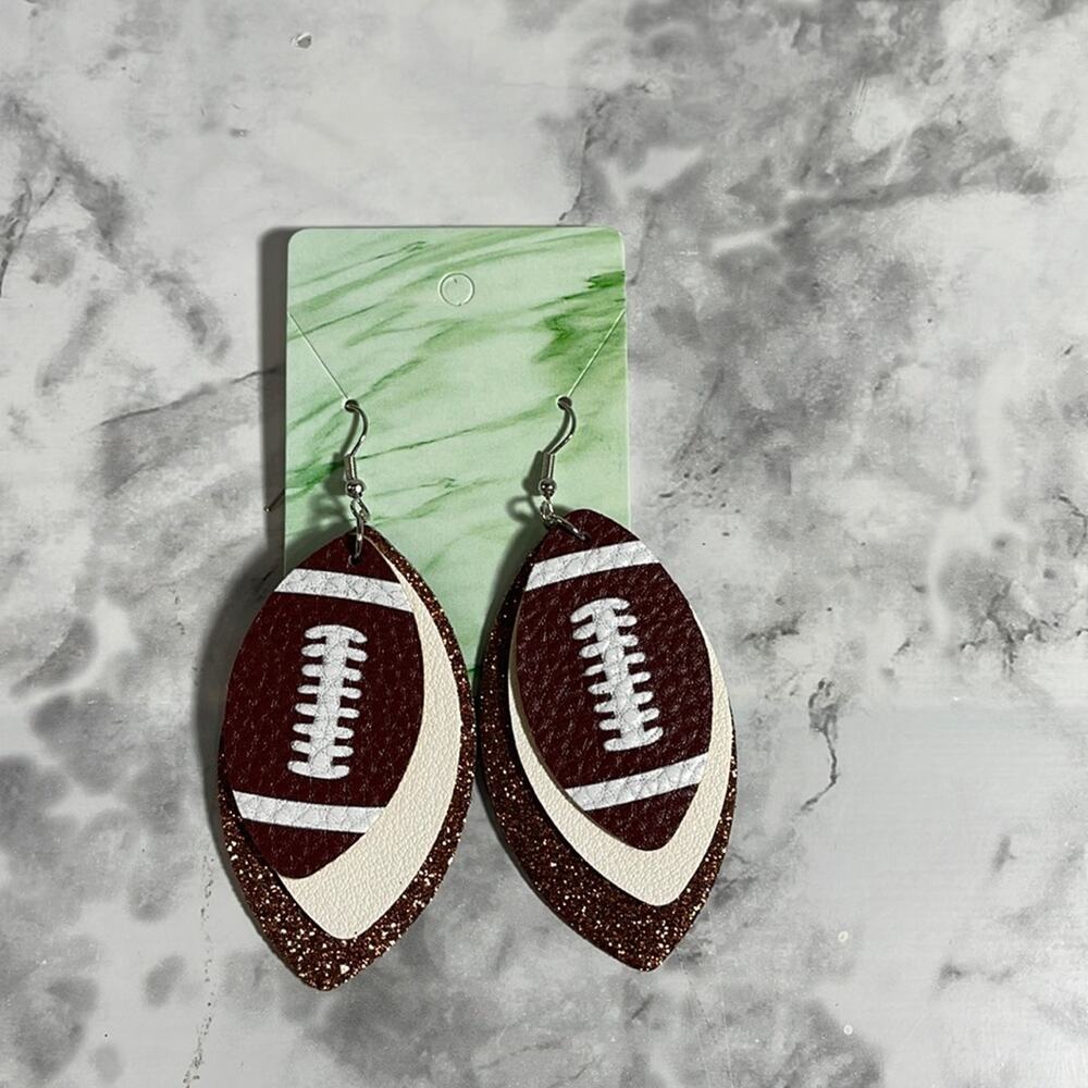 Handcrafted Triple Layer Faux Leather Football Dangle Earrings